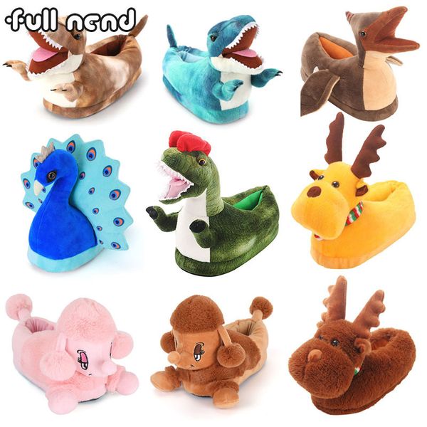 

slippers couple bedroom non-slip house men dinosaur shoes soft warm plush home tricera christmas gift indoor winter 221203, Black