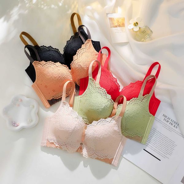 

women' set bras sets warm small cht gathered steel ring no trace adjustable thin upper and thick lower anti sagging closing sideline b, Red;black