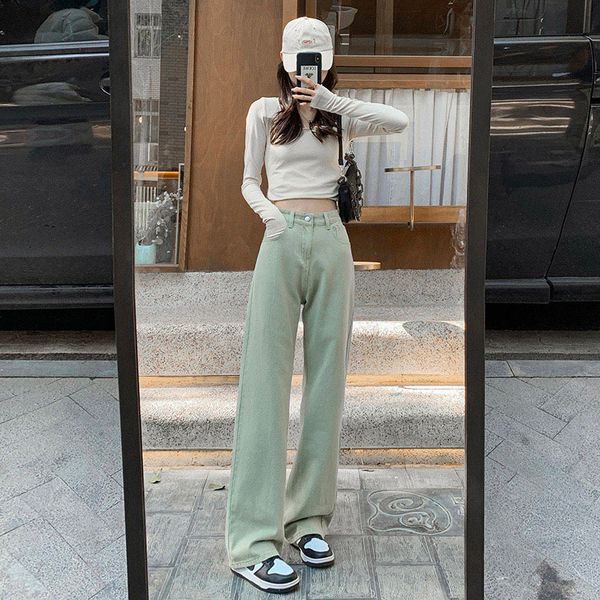 

women's jeans green women high waist loose straight leg femme jean spring fashion y2k casual streetwear female pants baggy trouser 2212, Blue