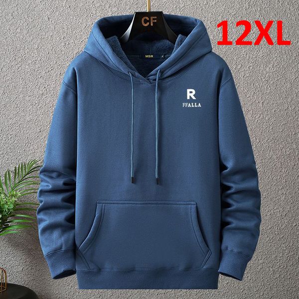 

mens hoodies sweatshirts autumn winter thick fleece hoodie men 12xl 10xl plus size male print hooded pullover big loose blue 221202, Black