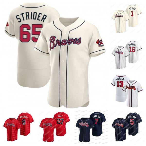 

65 spencer strider ronald acuna jr. dansby swanson jersey matt olson austin riley braves marcell ozuna adam duvall travis d'arnaud will, Blue;black