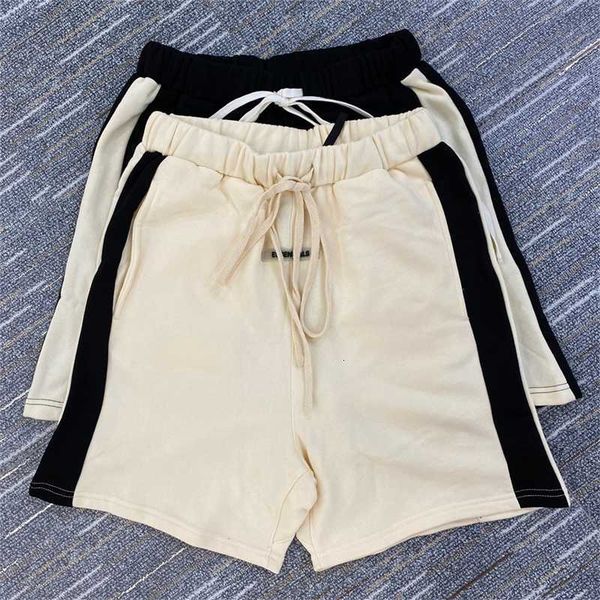 

casual sports pants fog double line essentials american high street loose collar shorts men's summer casual capris, Black