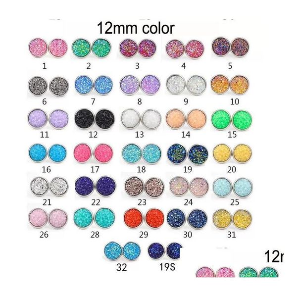 

stud 8mm 10mm 12mm handmade druzy stud earrings trendy womens simple stainless steel tone wholesaling resin stone earring wholesale dh43n, Golden;silver