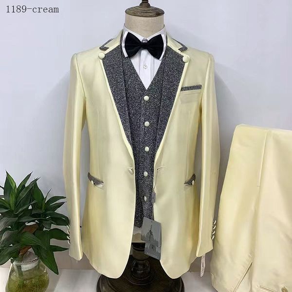 

men's suits blazers fashion men casual boutique business host performance sequin three piece sets jacket pants vest coat 221202, White;black