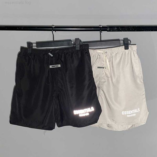 

casual sports pants fog double track essentials high street drawstring men's and women's style reflective shorts fashion design sw, Black