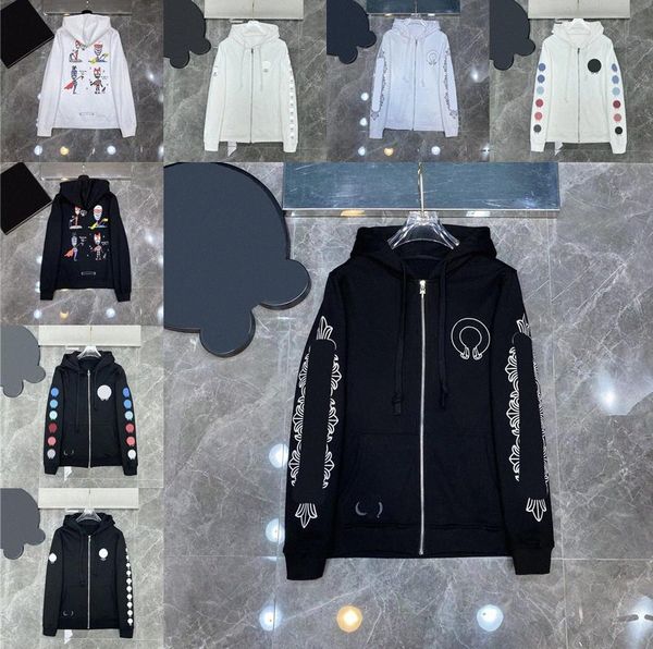 

designer mens jackets hoodies sweatshirts ch men woman loose zipper jacket hooded long sleeve coats print, Black