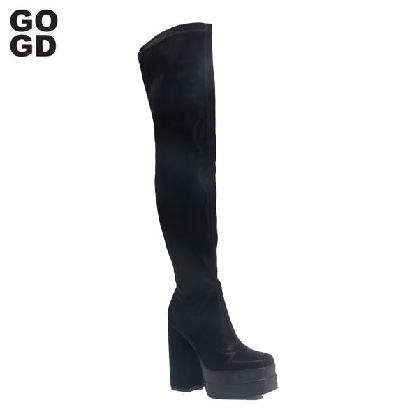 

boots gogd fashion women over the knee high platform heels chunky thick sole shoes punk style motorcycle 221203, Black