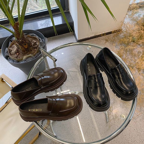 

lefu shoes women's new thick soled thick heel students slip on vintage british trend black single shoes