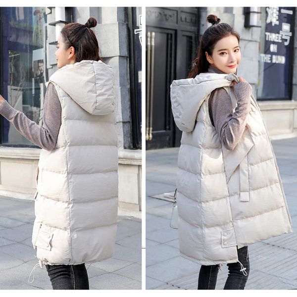 

women's vests autumn winter women's vest loose midlength fashion down cotton waistcoat korean hooded sleeveless jacket female 2212, Black;white