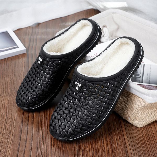 

slippers winter men women warm furry fur indoor home cotton shoes fluff slides casual plush clogs 45 221203, Black