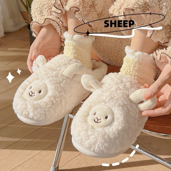 

slippers cartoon cute cotton autumn and winter indoor home couple warm faux fur girls shoes 221203, Black