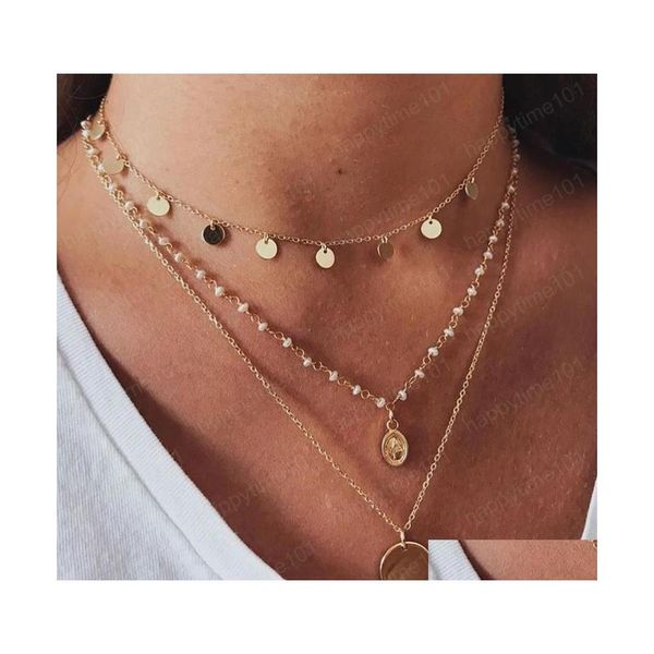 

chokers fashion beads layer coin necklace bohemia round sequins choker pendant on neck chain jewelry drop delivery necklaces pendants dh4r1, Golden;silver