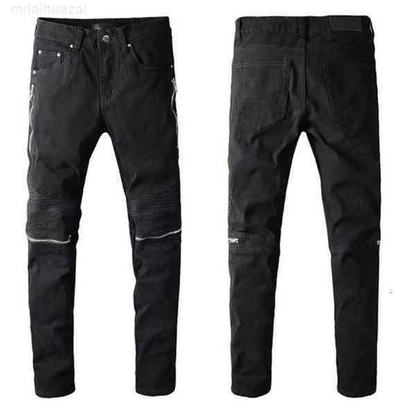 

men's jeans 2022 designer mens jeans hip-hop fashion zipper hole wash jean pants retro torn fold stitching men design motorcycle riding, Blue