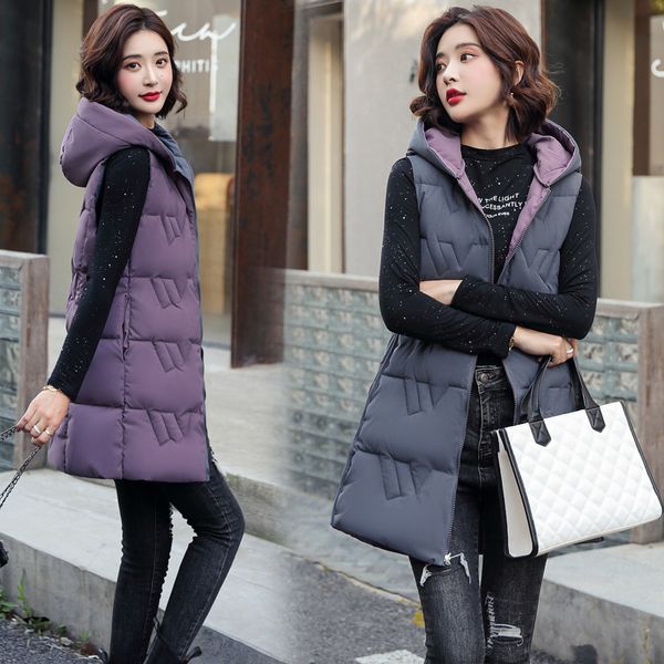 

women's vests double side vest korean slim hooded down cotton vest women waistcoat sleeveless jacket autumn winter jacket female coat 2, Black;white