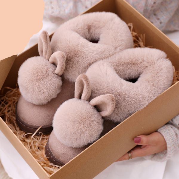 

slippers fashion autumn winter cotton rabbit ear home indoor warm shoes womens cute plus plush 221203, Black