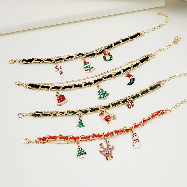 

handmade christmas tree enamel santa claus charm bracelet for gift, Golden;silver