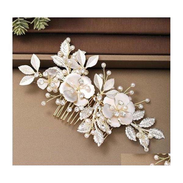 

wedding hair jewelry wedding tiara hair comb accessories women pearl rhinestone jewelry handmade headdress bride ornaments drop deli dhjyw, Slivery;golden