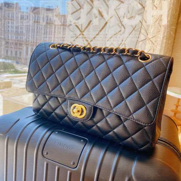

5a designer shoulder bag classic plaid flap cf caviar handbag gold silver chain leather double letter solid color buckle square stripe lady