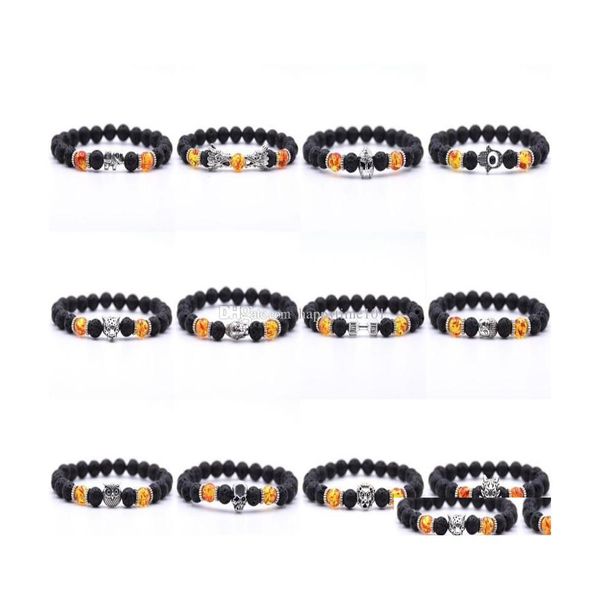 

charm bracelets 8mm black beads charm natural stone elastic bracelets healing nce bracelet 12 styles bangle fashion jewelry c dheya, Golden;silver