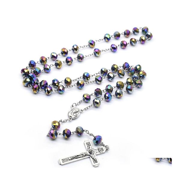 

pendant necklaces catholic rosary necklace big crystal vintage jesus cross pendant religious jewelry gifts for men women drop delive dhuv0, Silver