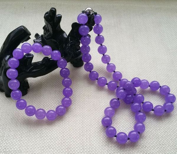 

natural 10mm purple jade gemstone round beads necklace bracelet set, Silver