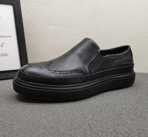 

genuine leather mens brogue carved leather shoes lazy flats gentlemen driving loafers mens oxfords, Black