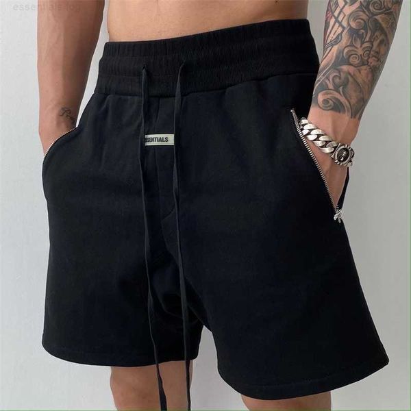 

casual sports pants essentials double line korean version new fitness hanging crotch shorts men's trend loose zipper pocket capris fash, Black