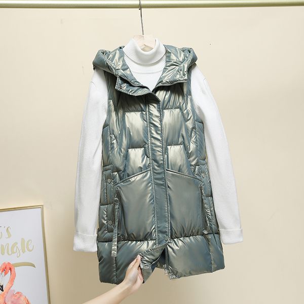 

women's vests winter women autumn vest hooded solid black white pink female bright shiny sleeveless jacket outerwear waistcoat 221202