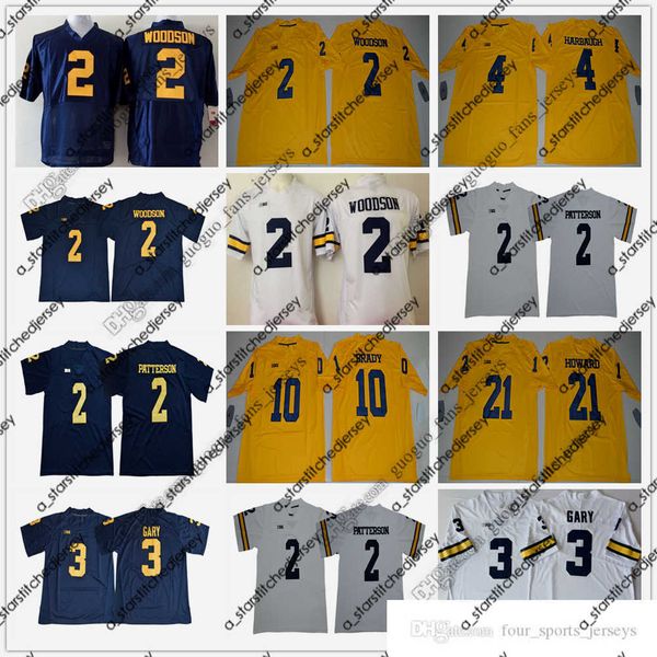 

american college football wear ncaa michigan wolverines football jersey 2 charles woodson 3 rashan gary 4 jim harbaugh 10 tom brady 21 desmo, Black