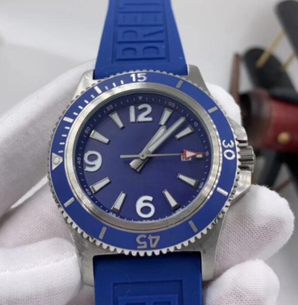 

1884 super-ocean 46mm watches luxury blue dial stainless steel rotating bezel men's automatic mechanical rubber strap luminous watch ex, Slivery;brown