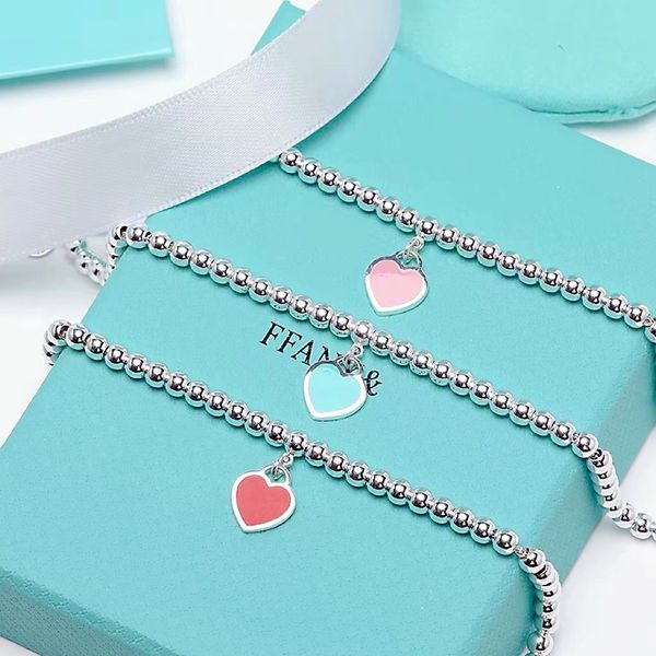 

new bracelet necklace set heart shaped bead chain luxury women fashion jewelry original gift 316l stainless steel factory wholesale and reta, Silver