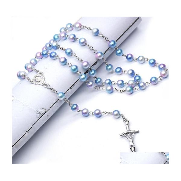 

pendant necklaces religious jewelry colorf plastic rosary necklace metal cross catholic drop delivery necklaces pendants dhdrw, Silver