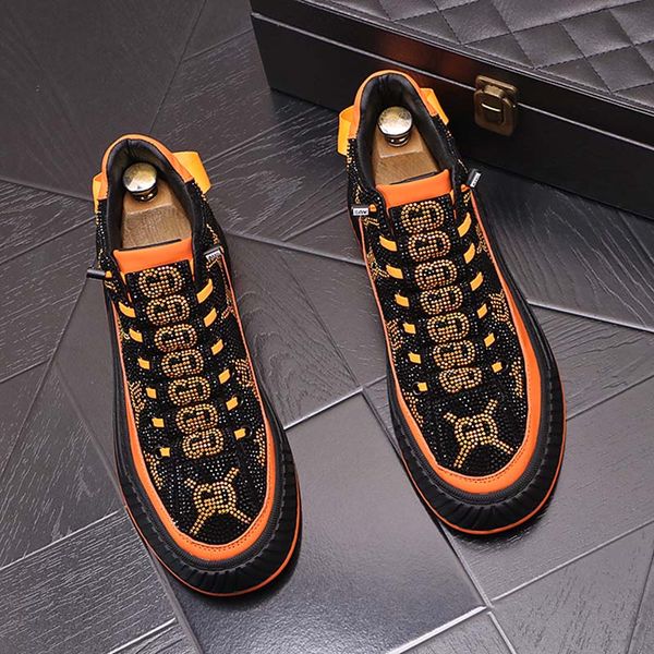 

spring and autumn running casual shoes for men breathable men's sneakers rhinestone printing fashion jogging trainers platform lace up, Black