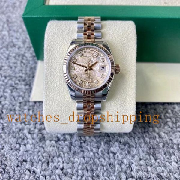 

classic women watch v5 version datejust 28mm pattern dial big magnifier automatic sapphire glass rose gold two tone stainless steel bracelet, Slivery;brown