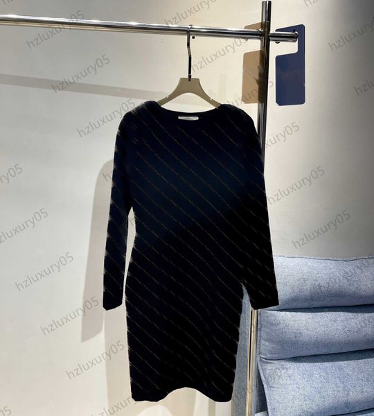 

dress womens letter jacquard pure wool knit dresses elastic fabric round neck long sleeves slim maxiskit fashion designer brand women clothe, Black;gray