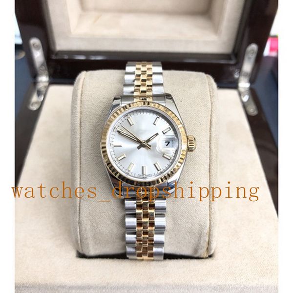 

super quality watch for women v5 28mm silver dial two tone stainless case watchband jubilee mechanical automatic female sapphire glass wrist, Slivery;brown