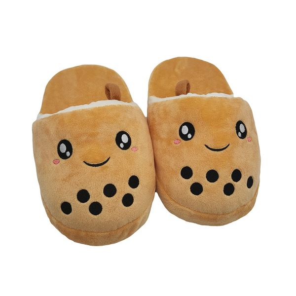 

slippers cute kawaii bubble tea plush shoes simulation milk indoor stuffed soft for children room floor 221203, Black