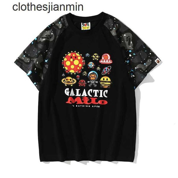 

fashion popular logo men's hoodie shop wholesale and retail summer new co branded luminous starry sky cartoon printed short sleeve t-sh, Black