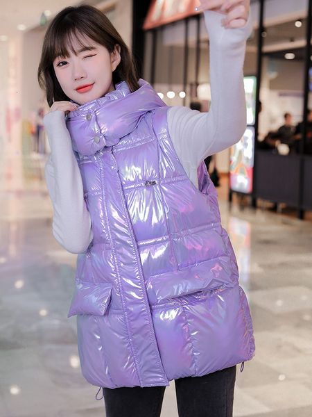 

women's vests desige women winter vest hooded candy color padded bright shiny ladies female waistcoat sleeveless jacket 221202, Black;white
