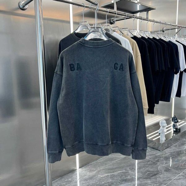 

designer luxury balencigas classic fashion trend versatile loose and comfortable sweater washed embroidery letter pullover men's and wo, Black