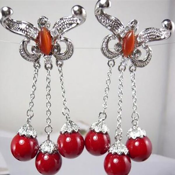 

charming jewellery fine design 3 8mm red shell pearl beads earrings, White