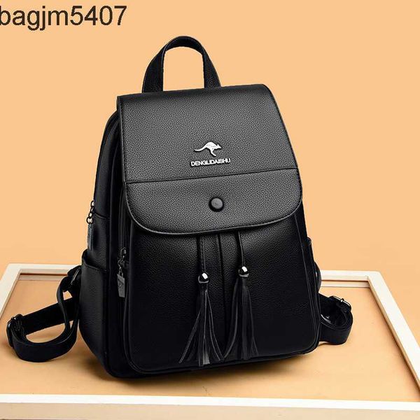 

hand bag 80% of the stores are wholesale and retail cowhide tassel backpack trendy button big cover anti-theft travel bag 2023 kangaroo scho