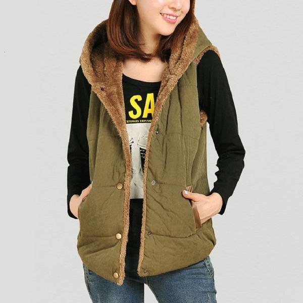 

women's vests autumn winter female hooded fur waistcoat thick warm cotton vest fashion single breasted outerwear plus size coats 221202, Black;white