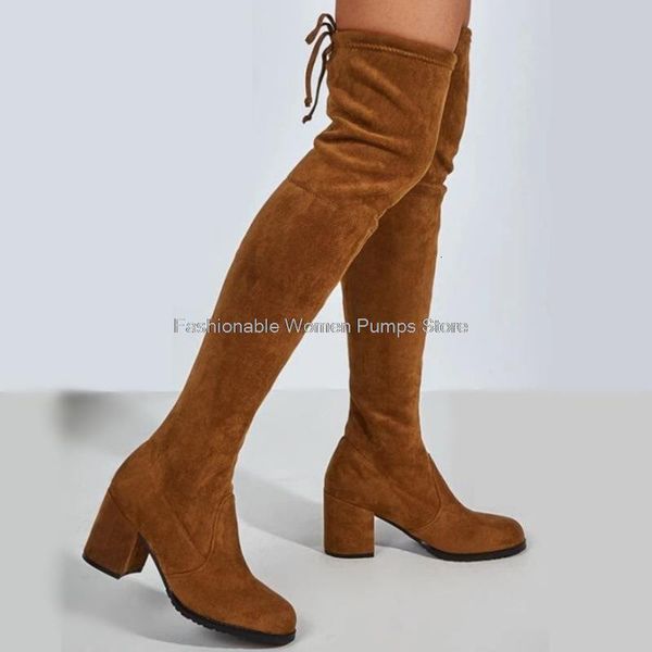 

boots women over the knee block high heels women's long plus size 43 stretch autumn shoes female thigh 221203, Black
