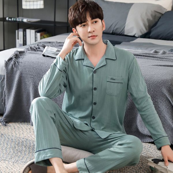 

men's sleepwear autumn pajamas 100 cotton full sleeve mens turn down collar homewear thin simple style solid color comfort 221202, Black;brown