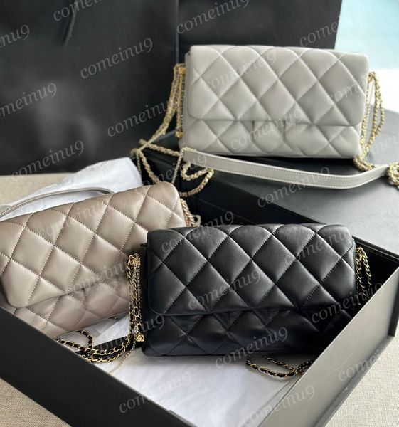 

original 2023 lambskin medium flap bag pearl lock designer women crossbody shoulder bags heavy chain hardware 24cm real leather handbags wit