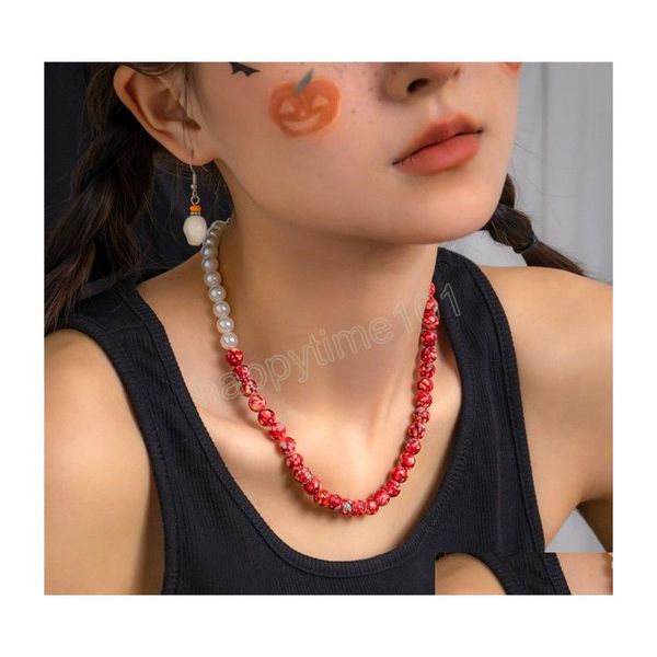 

chokers red imitation pearl chain necklace women wedding bridal collares fashion statement choker clavicle link jewelry drop deliver dhtp8, Golden;silver