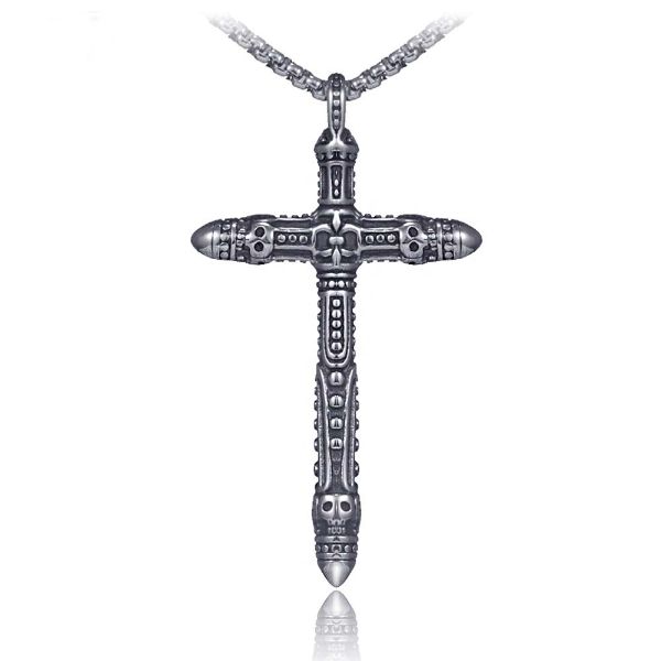 

ancient skull cross necklace pendant celtic stainless steel necklaces women men hip hop fine fashion jewelry, Silver
