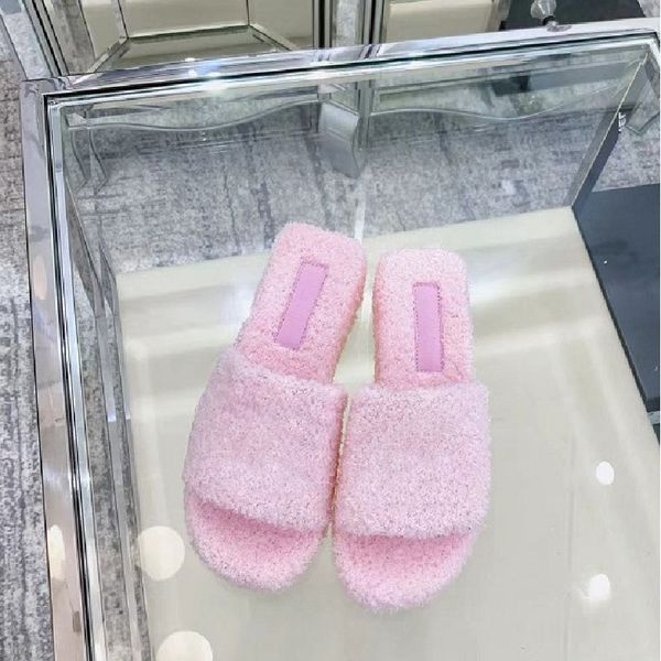 

sandals winter warm fur ladies lightweight breathable furry wool designer slide muffin cake thick bottom wool cool mop prom wedding dress 20, Black