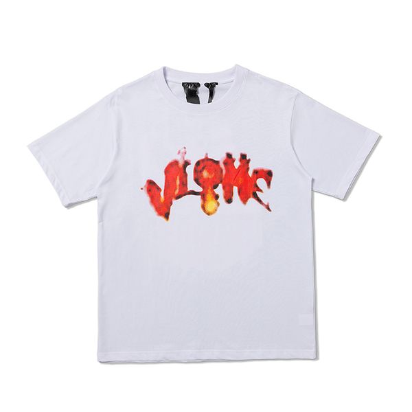 

vlone mens fashion brand short sleeve t shirt womens flame ball print tee couples hip hop black white size s-xl, White;black